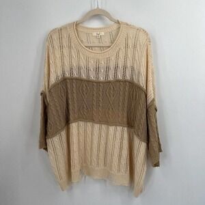 Easel Anthropologie Sweater Womens Medium Cream Tan Oversized Distressed Beach